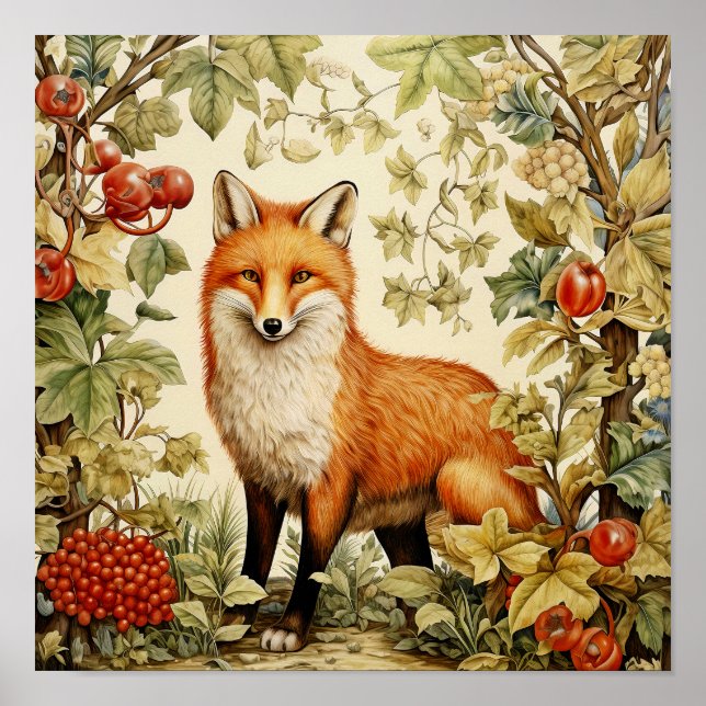 Botanical Fox Woodland Animal Art Poster (Front)