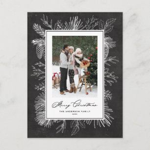 Botanical Frame Chalkboard Merry Christmas Photo Holiday Postcard