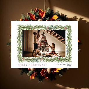 Botanical Frame Christmas   Elegant Family 1 Photo Holiday Card