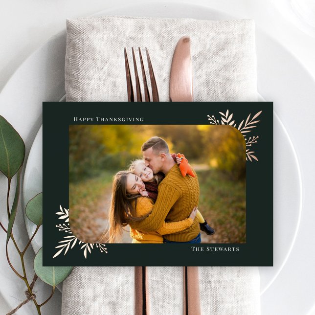Botanical Frame Foil Thanksgiving Photo Card (Creator Uploaded)