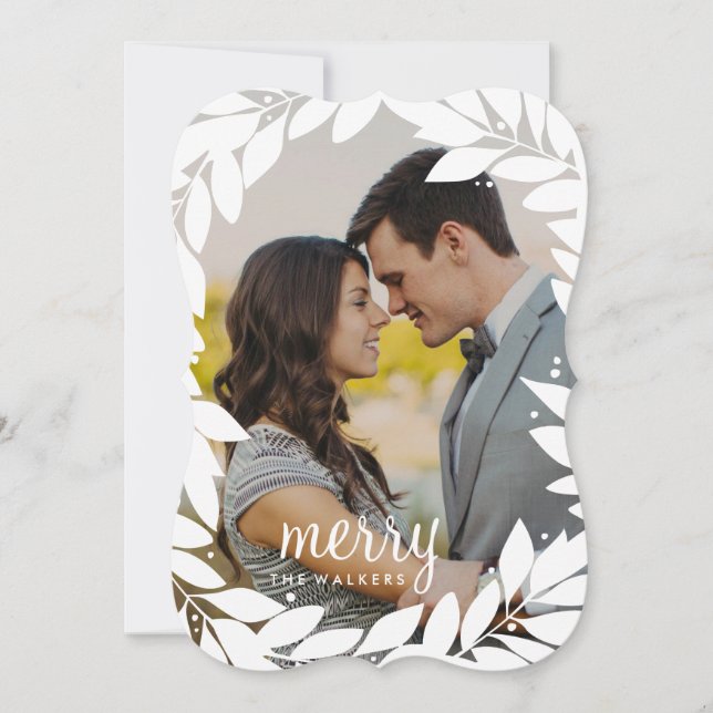 Botanical Frame Newlywed Holiday Photo Card (Front)