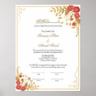 botanical frame nikkah contract poster