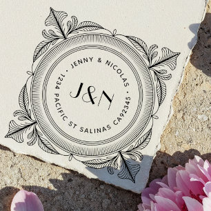 Botanical Frame Wooden Return Address Stamp