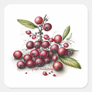 Botanical Fresh Cranberries Square Sticker