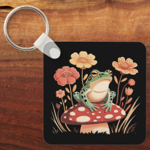 Botanical Frog Lovers Gifts Floral Flower Nature Key Ring