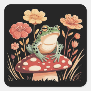 Botanical Frog Lovers Gifts Floral Flower Nature Square Sticker