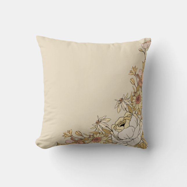 Botanical Front & Geometric Back in Neutral Tones  Cushion (Front)