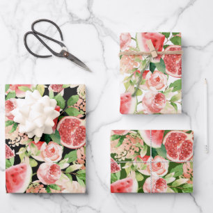 Botanical Fruit and Flowers  Wrapping Paper Sheet