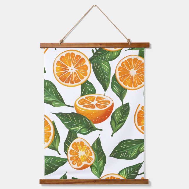 Botanical Fruit Orange Citrus Seamless Pattern Hanging Tapestry (Front)