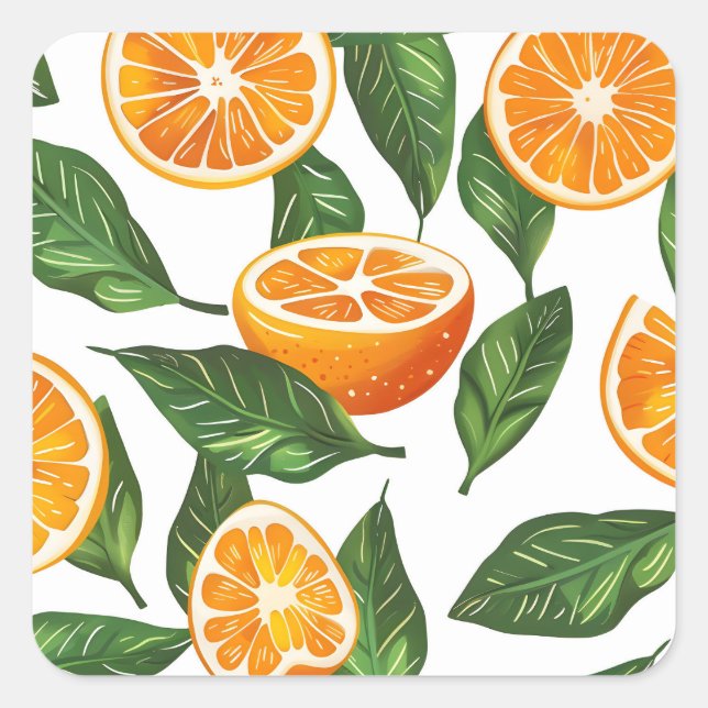 Botanical Fruit Orange Citrus Seamless Pattern Square Sticker (Front)