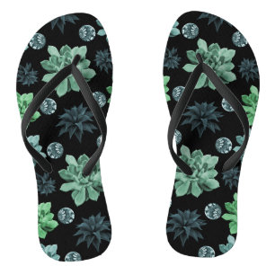 Botanical Garden Cute Teal Succulent Pattern Thongs
