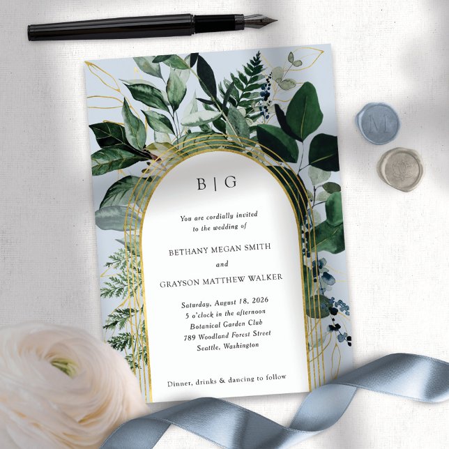Botanical Garden, Dusty blue, Greenery Modern  Invitation (Creator Uploaded)