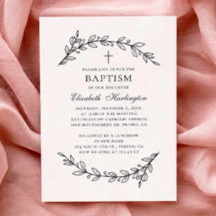 Botanical garden. Elegant black and white baptism Invitation
