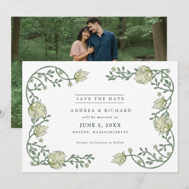 Botanical Garden Floral Photo Wedding  Save The Date (Front/Back)