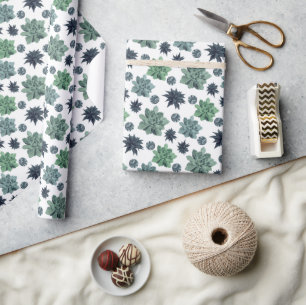Botanical Garden Green Blue Teal Cacti on White Wrapping Paper