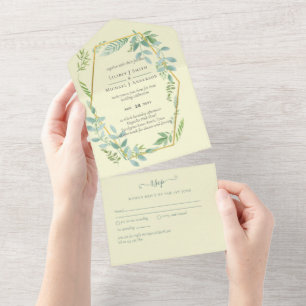 Botanical Garden Leaves Greenery Wedding All In One Invitation
