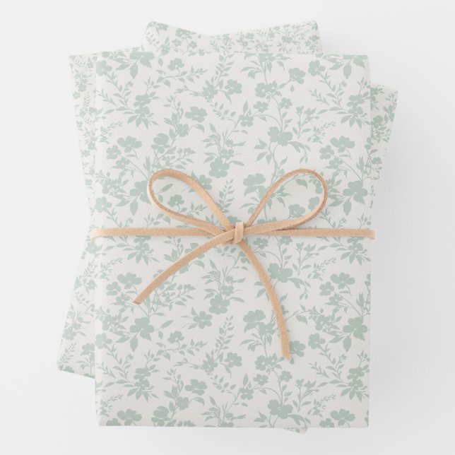 Botanical Garden Muted Sage - Neutral  Wrapping Paper Sheet (In situ)