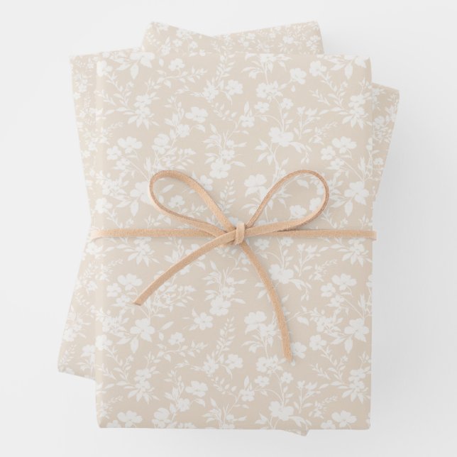 Botanical Garden Neutral - Soft Linen Wrapping Paper Sheet (In situ)