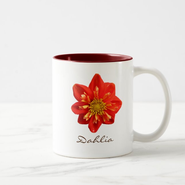 Botanical Garden Orange Dahlia Flower Two-Tone Coffee Mug (Right)