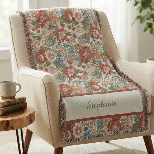 Botanical Garden Terracotta Floral Throw Blanket