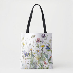 Botanical Garden Watercolor Blue Yellow Floral Tote Bag