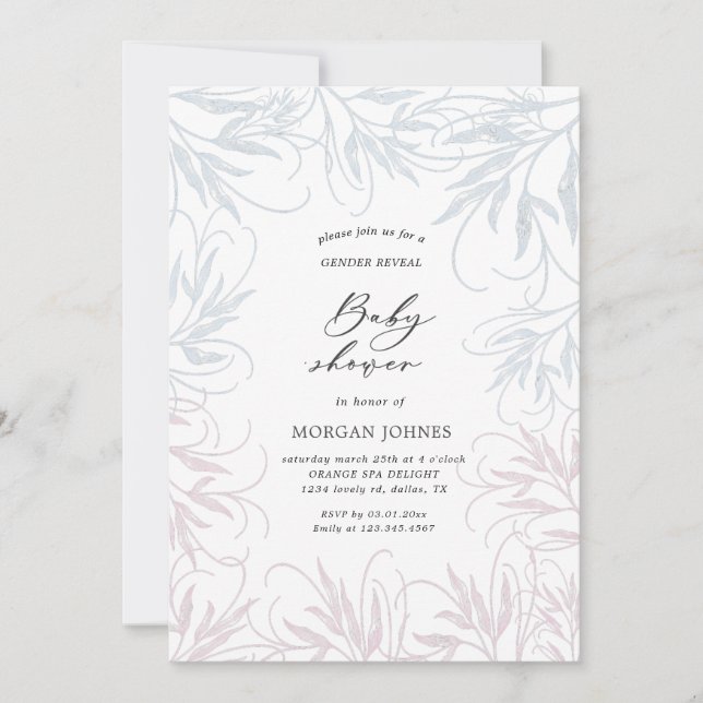  botanical gender reveal baby shower invitation (Front)