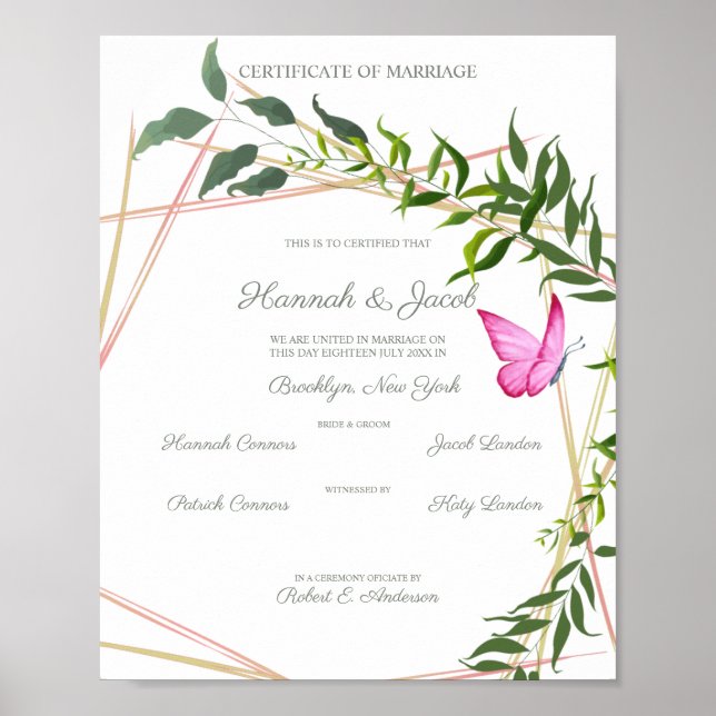 Botanical Geometric with Leaves & Butterfly Poster (Front)