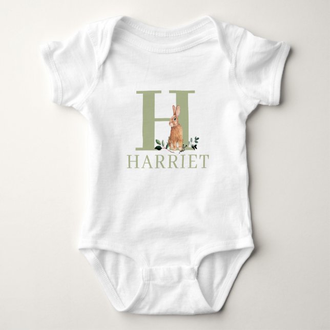 Botanical Girls First Birthday with Name Baby H Baby Bodysuit (Front)
