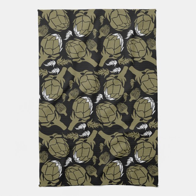 Botanical Gold Artichoke Art Decor Tea Towel (Vertical)