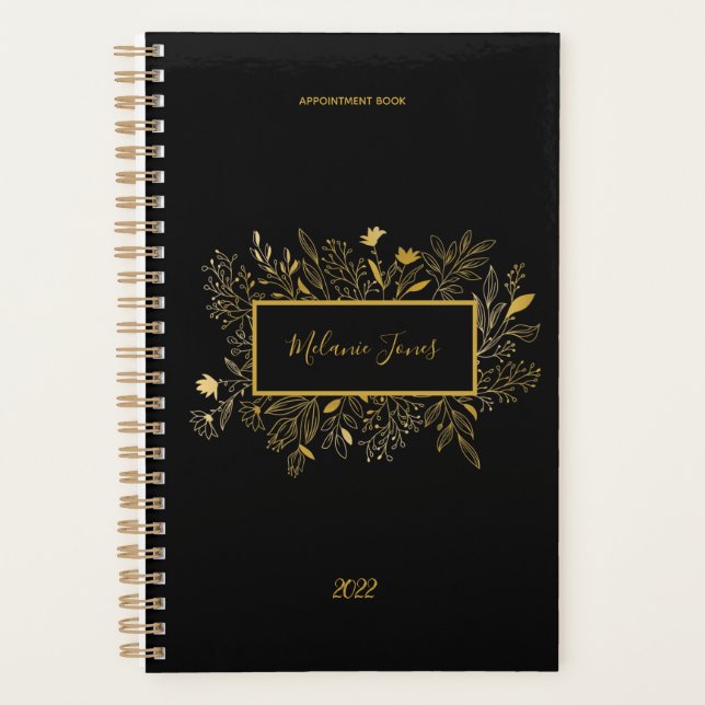 Botanical gold black appointment Notebook 2022 Pla Planner (Front)