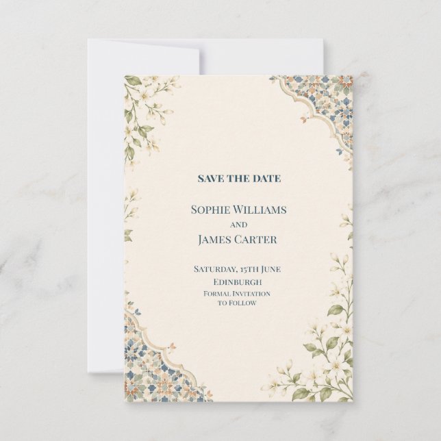 Botanical Gold Border Wedding Save the Date Card (Front)