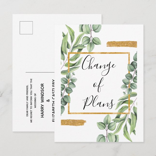 Botanical Gold Change of Plans Wedding Postponed Announcement Postcard (Front/Back)