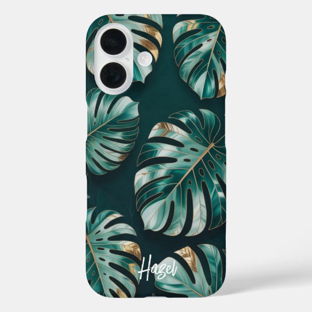 Botanical Gold Foil Monstera w/ Name Case-Mate iPhone Case (Back)