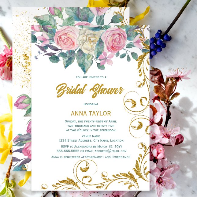 Botanical Gold Glitter Swirls Bridal Shower Invitation (Creator Uploaded)