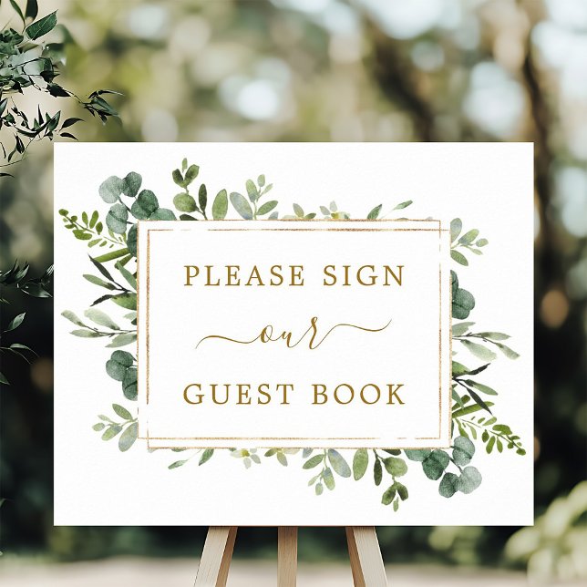 Botanical Gold Green Guest Book Sign (Creator Uploaded)