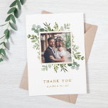 Botanical Gold Green Wedding Photo Thank You Card<br><div class="desc">This photo thank you card features painted watercolor eucalyptus,  green leaves with a gold square frame.This will be perfect for weddings,  graduations,  anniversaries and similar events.</div>