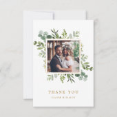 Botanical Gold Green Wedding Photo Thank You Card (Front)