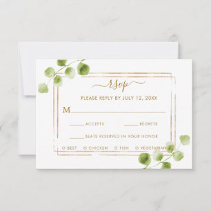 Botanical Gold Green Wedding RSVP with Meal Choice Card