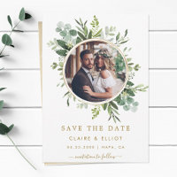 Botanical Gold Green Wreath Wedding Photo