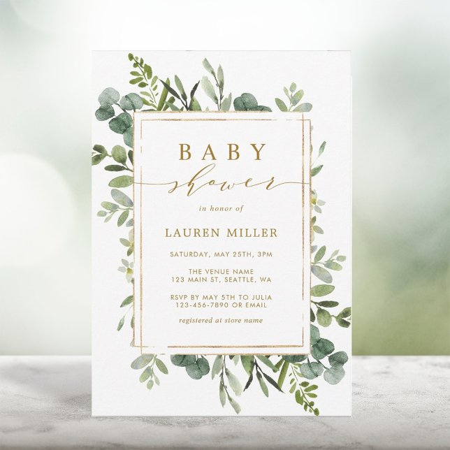 Botanical Gold Greenery Baby Shower Invitation (Creator Uploaded)