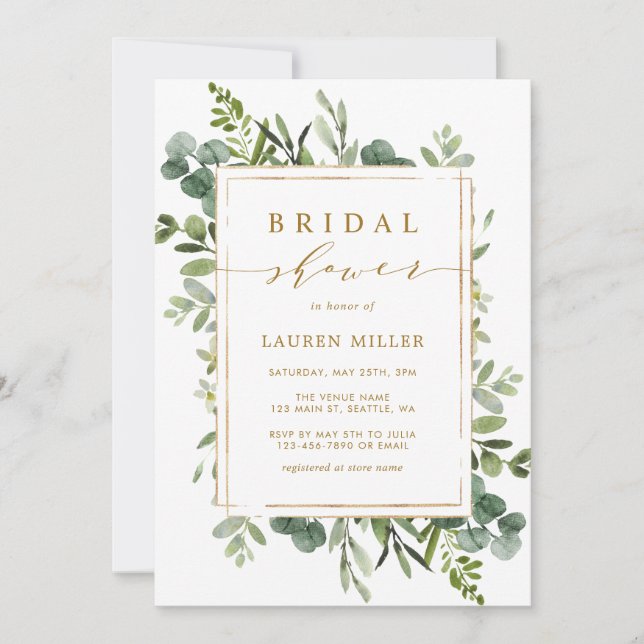 Botanical Gold Greenery Bridal Shower Invitation (Front)