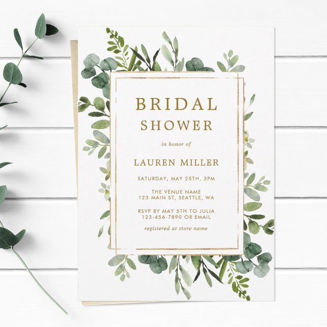 Botanical Gold Greenery Bridal Shower Invitation (Creator Uploaded)