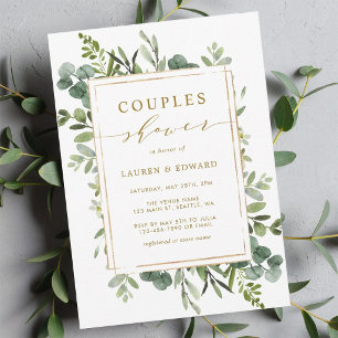 Botanical Gold Greenery Couples Shower Invitation