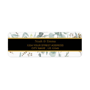 Botanical Gold Greenery eucalyptus Return Address Label