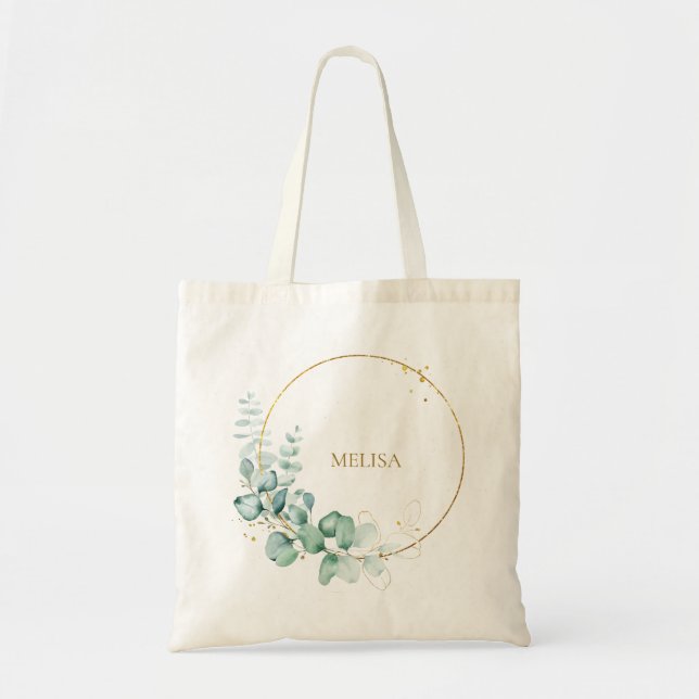 Botanical Gold Greenery Eucalyptus Tote Bag (Front)