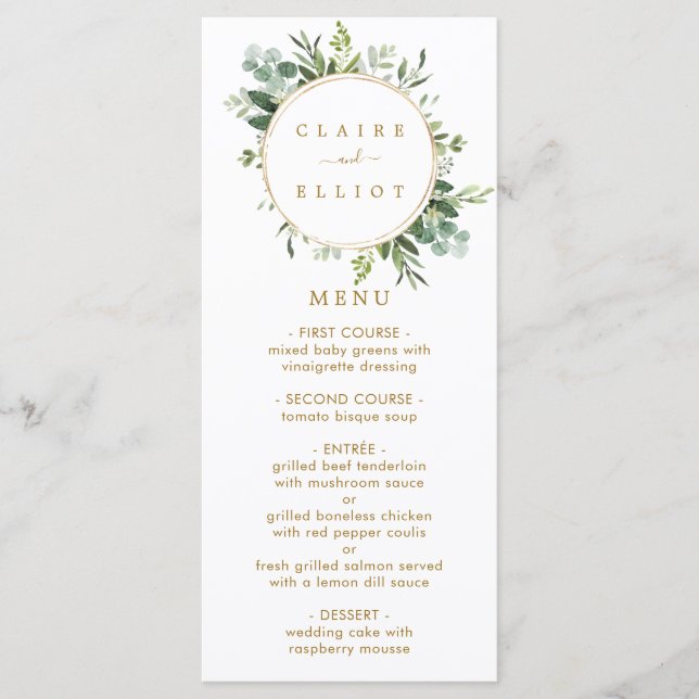 Botanical Gold Greenery Menu Card (Front)