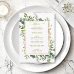 Botanical Gold Greenery Menu Card<br><div class="desc">This dinner menu features painted watercolor eucalyptus greenery,  green leaves with a gold rectangular frame. For more advanced customisation of this design,  Please click the "Customise further" link.  Matching items are also available.</div>