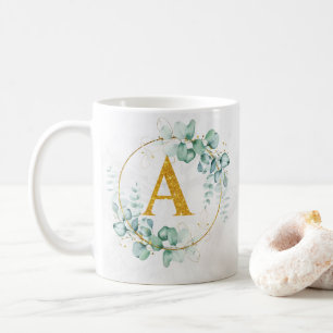 Botanical Gold Greenery Personalise Monogram  Coffee Mug