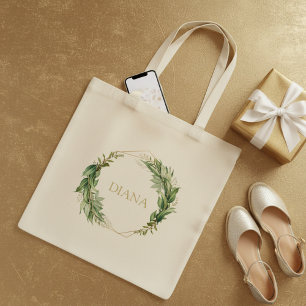 Botanical Gold Greenery Personalise Name Tote Bag