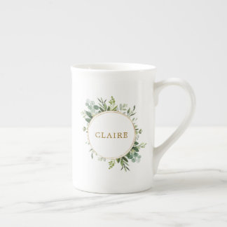 Botanical Gold Greenery Personalised Bone China Mug